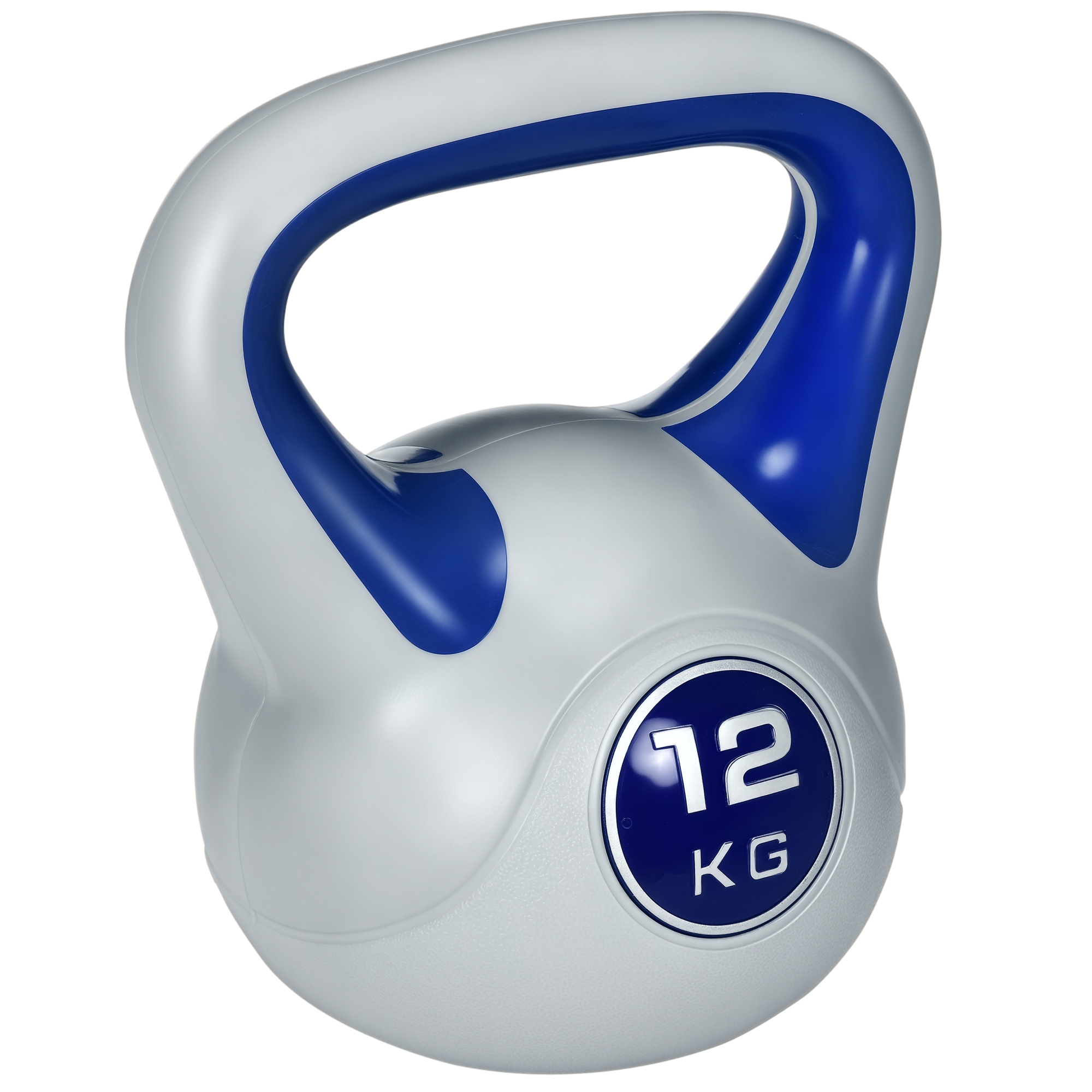 Kugelhantel, Kettlebell, 12 Kg, Flache Unterseite, Großer Griff, Kunststoffmantel