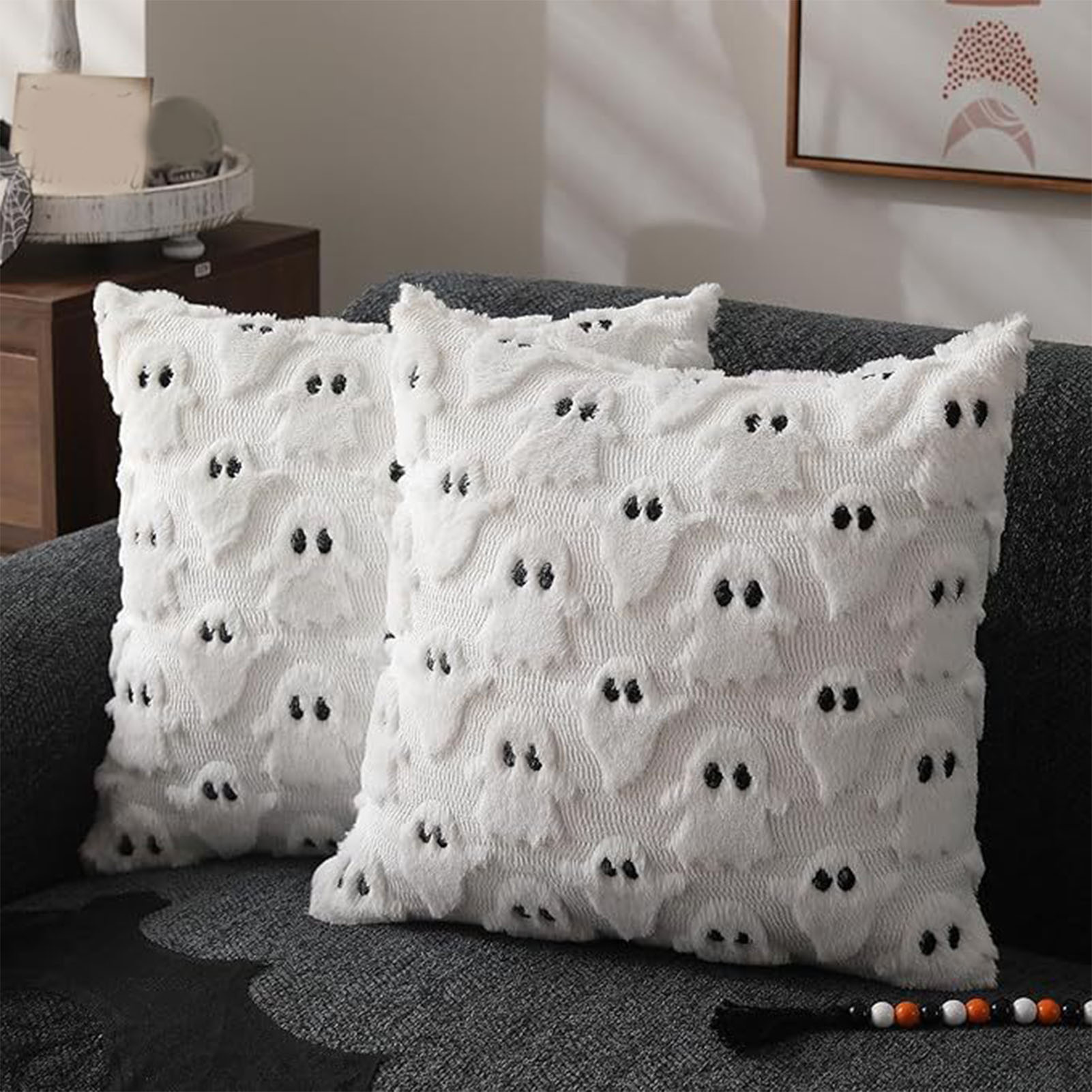 Ghost Pillow Case Comfort Decorative Soft Plush Throw Pillow Cover For Living Room Sofa Decor 2PCS