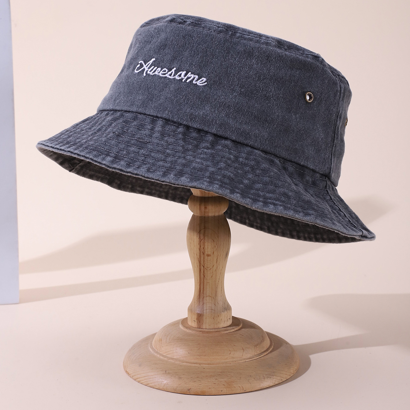 Solid-color Multi-letter Embroidery Adjustable Washable Distressed Retro Simple Fisherman Hat, Suita