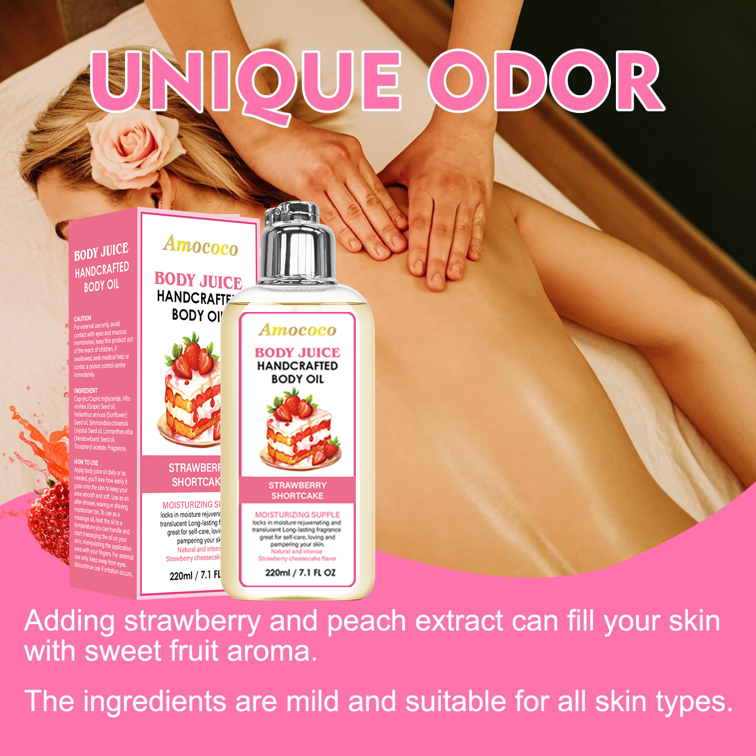 Only Supports Self Pickup With Waybill Amococo Strawberry Shortcake Body Juice Oil, 220ml Handcrafte