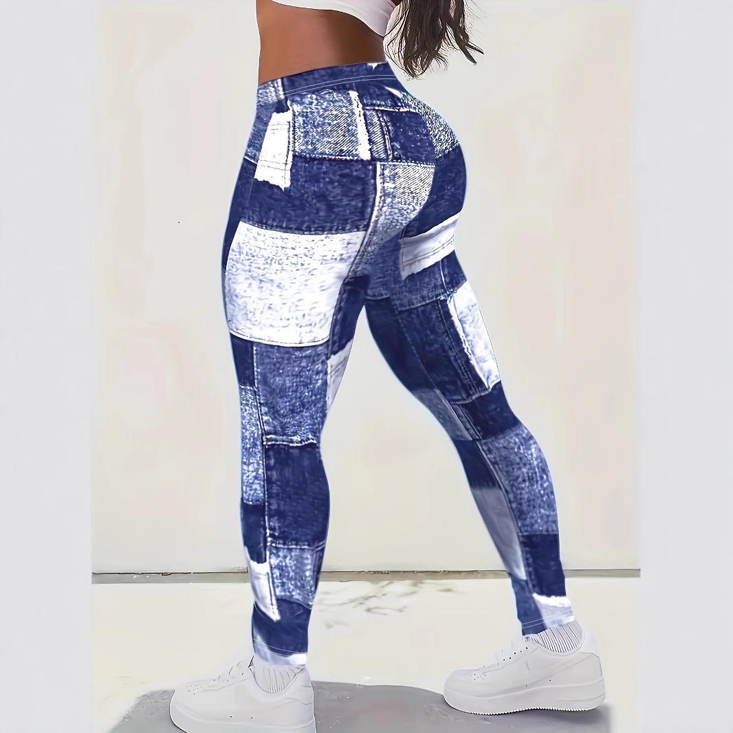 New Womens Plaid Color Block Leggings