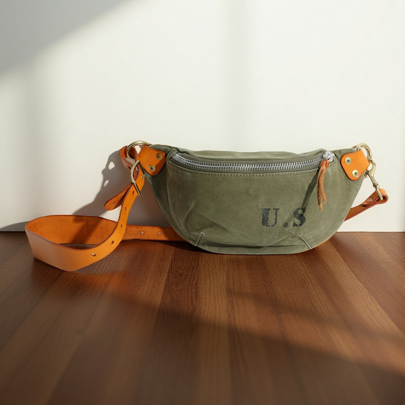 American-style Vintage Washed Canvas With Leather Patchwork L…