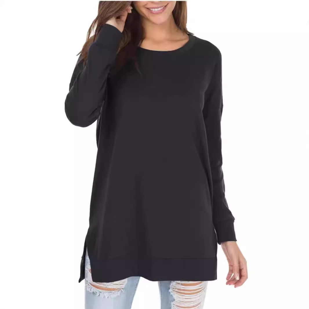 Split-Front Crew-Neck Long-Sleeve Knit Top